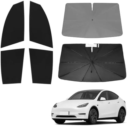 KUST Windshield Sun Shade Umbrella for Tesla Model Y 2020 2021 2022 2023 2024 (Not for Juniper) Rear Window Shades 100% UV Protection and Blackout Privacy 5PCS Car Window Covers Accessories by KUST