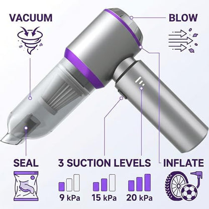 NWDEY Car Vacuum Cleaner High Power 20000Pa – Cordless Handheld Mini Vacuum & Air Duster for Car Detailing, 3-Speed Brushless Motor, 6000mAh Battery (Upgraded Purple) - Image 2