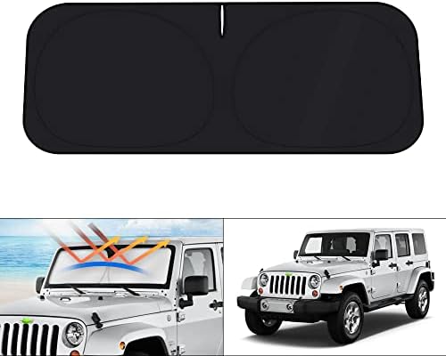 KUST Windshield Sun Shade for 1997-2015 2016 2017 2018 Jeep Wrangler TJ JK JKU Sunshade Accessories Window Sun Visor Protector Foldable Blocks UV Rays Keep Your Car Cool by KUST