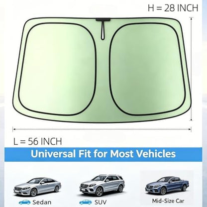 Foldable Windshield Sunshade | Graphene Heat Shield with Reflective Polyester Fabric | UV Protection Car Sun Shade with Memory Steel Frame | Keeps Interior Cool & Protects Dashboard | M (56 x 28 in) - Image 2