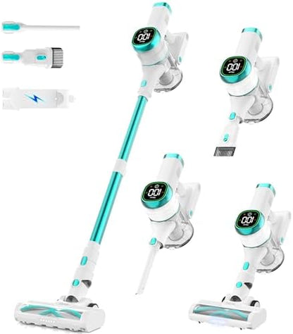 Tikom V500 Cordless Vacuum Cleaner for Home, 40000Pa/450W Stick Vacuum with LED Touch Screen, Charging Wall Dock, Anti-Tangle, Lightweight Handheld Vacuum for Pet Hair, Hard Floor, Carpet, Blue by Tikom
