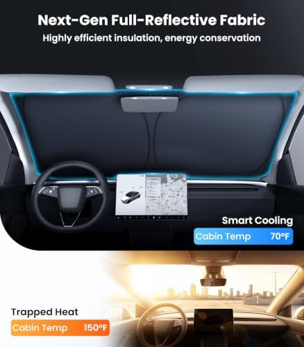 Zanch Custom Windshield Sun Shade for Tesla Model 3 2017-2026, Heat & UV Protection, 100% Light Blocking, 3D Scanned Fit, Interior Protection, Keeps Cabin Cooler, Foldable Tesla Accessories - Image 3