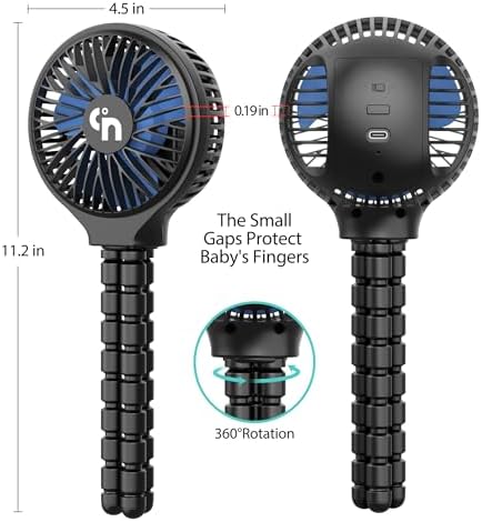 Portable Stroller Fan, USB or Rechargeable Battery Operated with 3 Speeds and 360°Rotate, Cooling Clip On for Baby Crib Travel Car Seat Black - Image 8