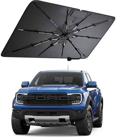 Windshield Sun Shade for Ford Ranger 2000–2026, Foldable Umbrella Sunshade with 100% UV Block, Multi-Layer Heat Insulation, Reinforced 10-Rib Frame, Keeps Car Cooler, Summer Car Accessory by Amadaw