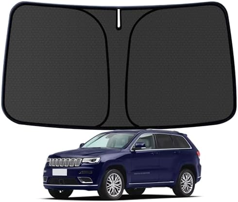 Grand Cherokee Windshield Sun Shade for Jeep Grand Cherokee/Grand Cherokee L 2011-2025 2026 Blocks UV Rays Accessories,1:1 Custom Foldable Thickened Wear-Resistant Front Window Sunshade Visor by Achaltiza
