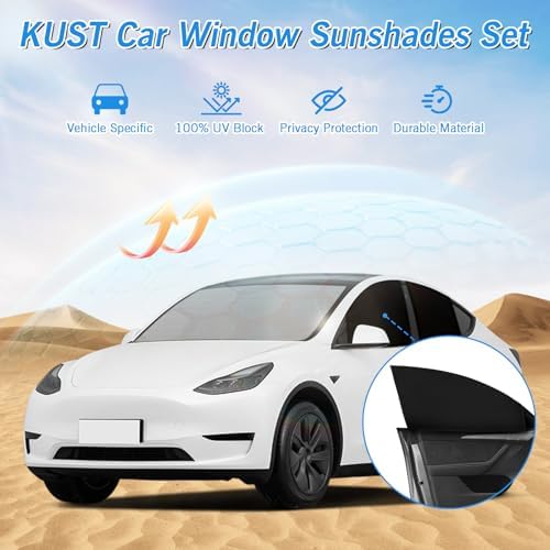 KUST Windshield Sun Shade Umbrella for Tesla Model Y 2020 2021 2022 2023 2024 (Not for Juniper) Rear Window Shades 100% UV Protection and Blackout Privacy 5PCS Car Window Covers Accessories - Image 2