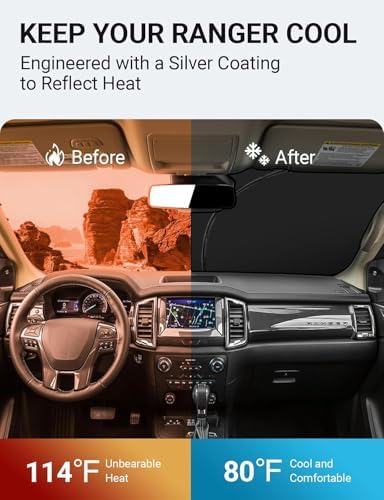 Proadsy Custom Fit 2019-2023 Ford Ranger Windshield Sun Shade, Blocks Heat - Image 2