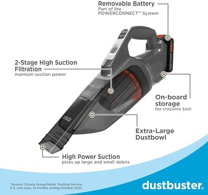 BLACK+DECKER dustbuster 20V MAX* POWERCONNECT Cordless Handheld Vacuum, Tool Only (BCHV001B) - Image 2