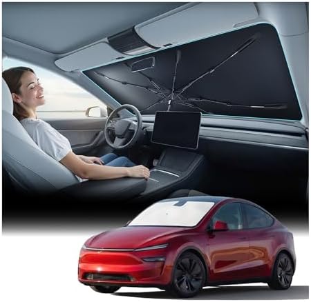 Nmoiss [Vinyl Coating Heat Shield] Windshield Sun Shade Umbrella Fit for Model Y 2020-2026 Include Juniper, Protect Car from Sun Rays & Heat Damage Keep Cool and Protect Interior, TeslaAccessories by Nmoiss
