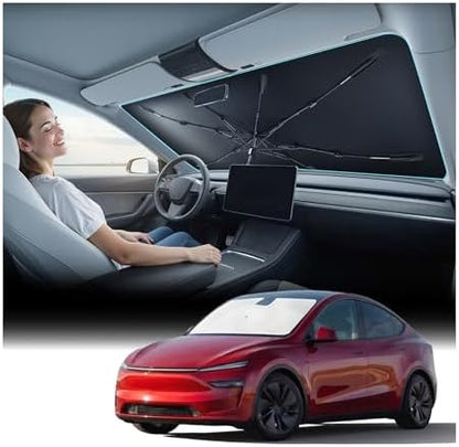 Nmoiss [Vinyl Coating Heat Shield] Windshield Sun Shade Umbrella Fit for Model Y 2020-2026 Include Juniper, Protect Car from Sun Rays & Heat Damage Keep Cool and Protect Interior, TeslaAccessories by Nmoiss