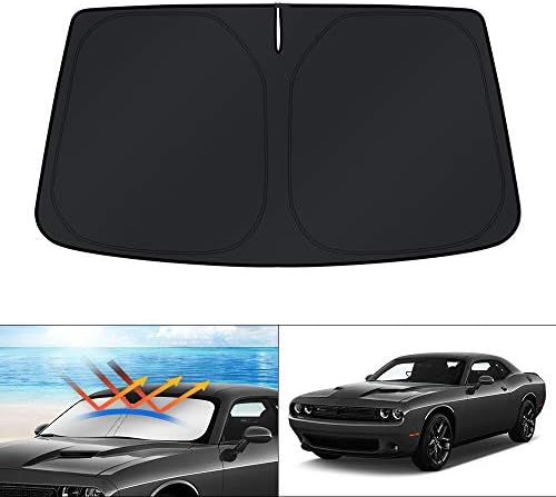 KUST Windshield Sun Shade for 2015-2023 Dodge Challenger Accessories Coupe,SRT Hellcat,Redeye,GT,RT,TA Coupe,Widebody,SXT,RT Scat Pack Custom Fit Sunshade Foldable Sun Visor Protector Blocks UV Rays by KUST