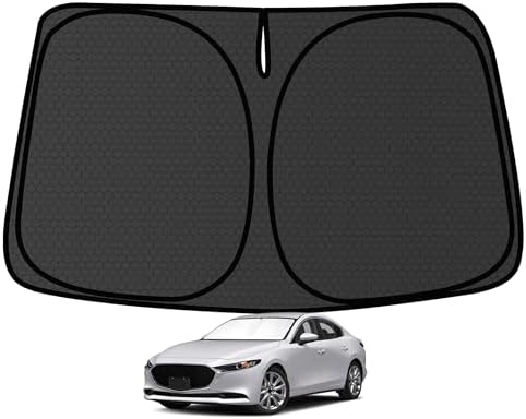 Windshield Sun Shade for Mazda3 2019-2024 2025 Hatchback Blocks UV Rays Accessories,1:1 Custom Foldable Thickened Wear-Resistant Front Window Sunshade Visor,Keeps Your Car Cooler by Achaltiza