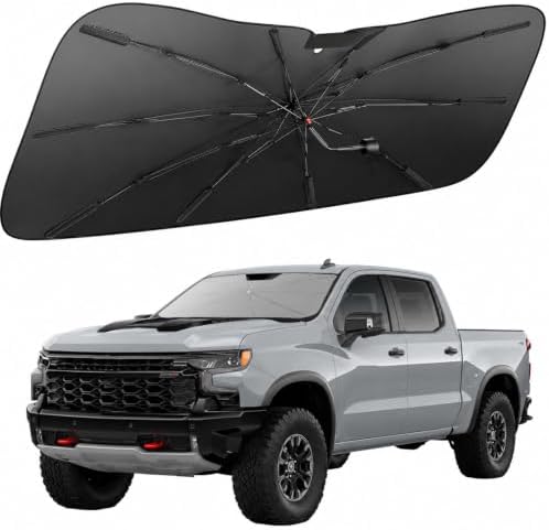 Zanch 2026 Upgraded Windshield Sun Shade Umbrella: for Chevrolet Silverado 1500 2019-2026 Front Window Sunshade, Block UV Rays & Keep Car Cool, 1:1 Scan for Silverado 1500, No Gaps & No Scratches. by Zanch