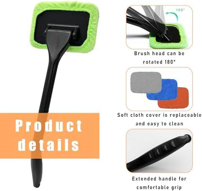 Ohleats Car Windshield Cleaning Tool, Microfiber Window Cleaner with 4 Washable and Reusable Cloth Pad & Long Handle, Auto Glass Wiper Cleaning Kit with Spray Bottle, Car Accessories - Image 3