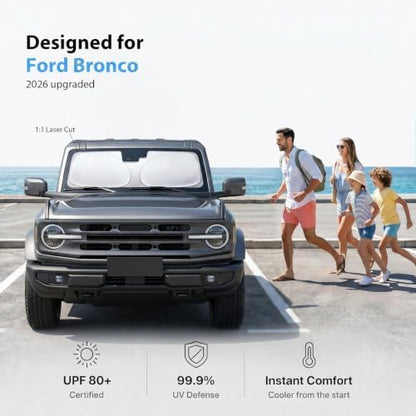 2026 Upgraded Windshield Sun Shade for Ford Bronco [Precision Custom Fit, Superior UV & Heat Block] Cooling Tech Fabric, Durable Foldable with Storage Bag, Fits 2021-2025 - Image 2