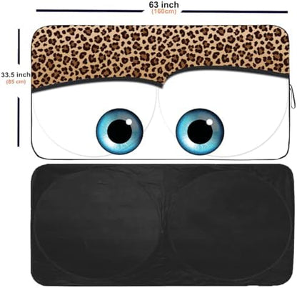 GVEN Windshield Sun Shades Car Sun Shade Protector Blocks UV Rays for Full-Size Sedan & SUV, Mid-Size SUV, Sports Cars, Wagon and Mid-Size Pickup Truck Car Accessories(Leopard Eyes, L) - Image 2