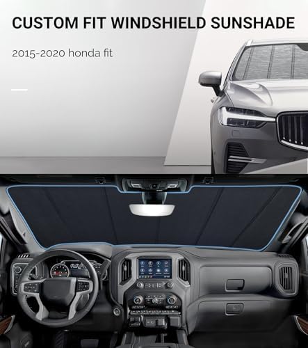 Pigenius Windshield Sunshade for Honda Fit 2015-2020 (Gen 3 / GK5) Hatchback, Metallic Silver Finish - Image 2