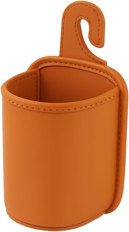 Large PU Leather Car Door Cup Holder Clip On or Hook Style Drink Holder Seat Side Hanging Storage Pocket for Water Bottle Coffee Cup Rear Back Seat Organizer (Hook, Caramel) by HEROWORLD
