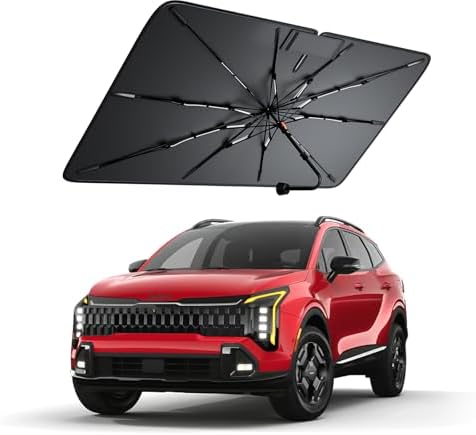 Windshield Sun Shade for Kia Sportage 2005–2026, Foldable Umbrella Sunshade with 100% UV Block, Multi-Layer Heat Insulation, Reinforced 10-Rib Frame, Keeps Car Cooler, Summer Car Accessory by Amadaw