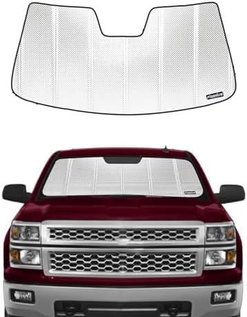Windshield Sun Shade for Chevy Silverado GMC Sierra 1500 2014-2018, 2500/3500HD 2015-2019 & Sierra Limited 2019, Fits Models with Lane Departure Warning, Reflective Aluminum Film - BLAZBLOCK by Pigenius