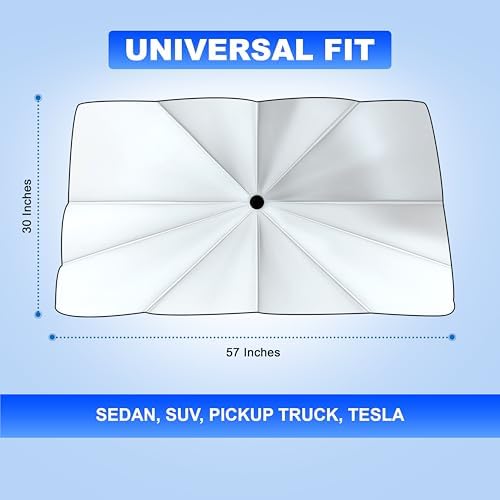 EcoNour Car Umbrella Windshield Sun Shade, Universal Fit Foldable Car & Truck Sun Shade | Double Layer Windshield Cover for SUV, Sedan & Truck | Sun Shade Cover for Front Baby Window Shades - 57"x30" - Image 3