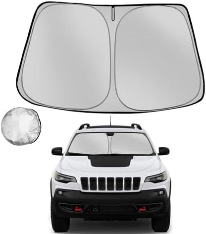 Windshield Sun Shade for 2014-2023 Jeep Cherokee (Not for Jeep Grand Cherokee) Foldable Sun Sunshade for Car Front Window Blocks UV Heat Automotive Interior Protector Custom Fit Accessories by Fonowka