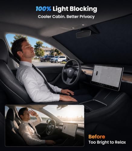 Zanch Custom Windshield Sun Shade for Tesla Model 3 2017-2026, Heat & UV Protection, 100% Light Blocking, 3D Scanned Fit, Interior Protection, Keeps Cabin Cooler, Foldable Tesla Accessories - Image 6
