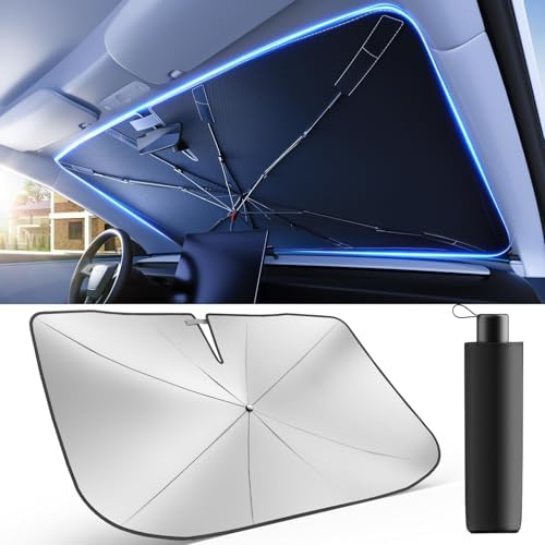 [2026 Upgrade] Weektic Windshield Sun Shade Umbrella [UPF50+ Crystal Nano Reflector] Protect Car from Sun Ray Damage, Umbrella Sun Shade for Car SUV Truck Keep Cool & Comfy, Medium (57" L x 31" W) by Weektic