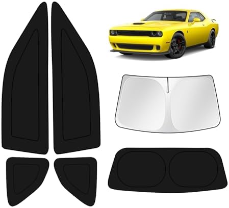 KUST Car Window Shades for Dodge Challenger 2015-2023 Windshield Sun Shade Side Window Cover UV Block Privacy Protection Accessories for Camping Blackout Rear Back Full Set 6PCS by KUST