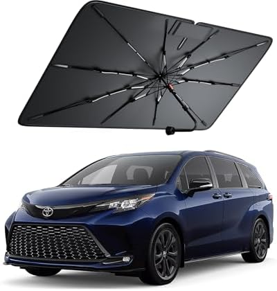 Windshield Sun Shade for Toyota Sienna 2000–2026, Foldable Umbrella Sunshade with 100% UV Block, Multi-Layer Heat Insulation, Reinforced 10-Rib Frame, Keeps Car Cooler, Summer Car Accessory by Amadaw