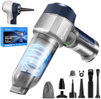 SakerPlus Mini Vacuum Cleaner, 3 in 1 Car Vacuum Cleaner High Power, 15000PA Powerful Suction, Air Duster, 7500mAh, Dual Filter,Adjustable Small Vaccum Portable Cordless for Cars,Desktop - Deep Blue by SakerPlus