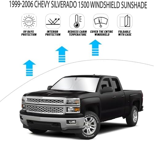 D-Lumina Windshield Sun Shade for 1999-2006 Chevy Silverado 1500 Accessories Truck Extended Cab, Front Window Sunshade Sun Visor Protector Block UV Rays Heat, Foldable 2 Layers 210T Material - Image 2