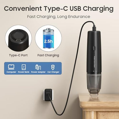 Handheld Vacuum Cordless, Car Vacuum Portable with 2 Suction Modes, Blow & Suction 2-in-1, Small Vacuum Cleaner for Car, Home, Pet Hair, Office, Desk, Keyboards (Dark) - Image 5