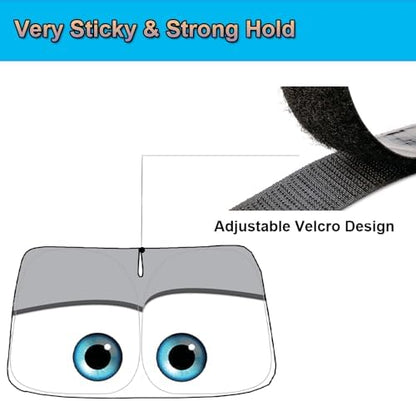 Gven Windshield Sun Shade for 2017-2026 Tesla Model Y/Model 3 Sunshade Accessories Foldable Sunshade (Fit 2025-2026 Model Y Juniper / 2024 Model 3 Highland) Blocks UV Rays Keep Car Cool (Grey Eyes) - Image 5