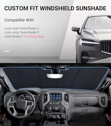 Pigenius Windshield Sun Shade for Tesla Model 3 2018-2025, Tesla Model Y 2020-2026. Reflective Aluminum Film Front Window Sunshade - BLAZBLOCK - Image 2