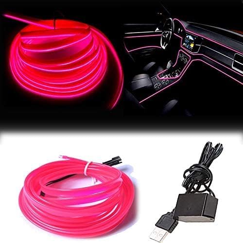 El Wire Pink Interior Car LED Strip Lights, 3M Neon Wire USB 5V with Fuse Protection for Automotive Interior Decoration, with 6mm Sewing Edge - Image 2
