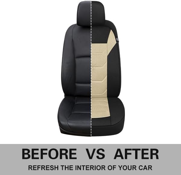 Pariiaotin 3D Air Mesh Car Seat Cover Front Sets Washable and Breathable Premium Cloth Automotive Vehicle Seat Covers for Cars Interior, Universal Fit for Most Cars, Sedan, Truck, SUV(Black/Beige) - Image 5