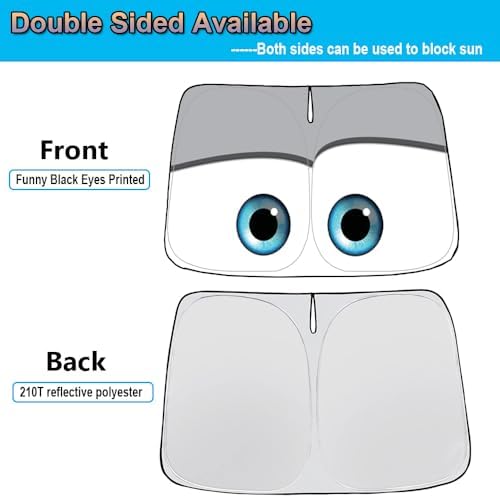 Gven Windshield Sun Shade for 2017-2026 Tesla Model Y/Model 3 Sunshade Accessories Foldable Sunshade (Fit 2025-2026 Model Y Juniper / 2024 Model 3 Highland) Blocks UV Rays Keep Car Cool (Grey Eyes) - Image 2