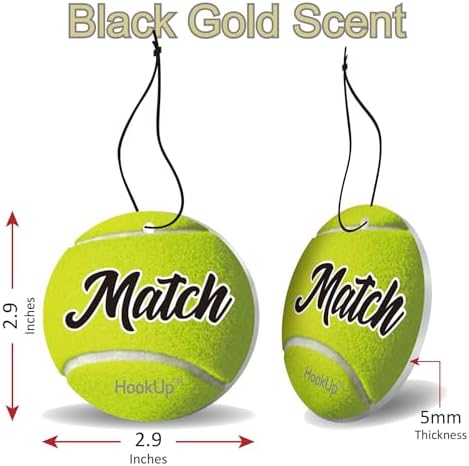 Tennis Car Air Freshener by HookUp - 10 Pack - Black Gold Scent (Extra Strong) | Unique Tennis Gift for Players, Coach, Fans | Hanging Car Accessory with Long Lasting Fresheners Smell - Image 2