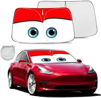 Gven Windshield Sun Shade for 2017-2026 Tesla Model Y/Model 3 Sunshade Accessories Foldable Sunshade (Fit 2025-2026 Model Y Juniper/ 2024 Model 3 Highland) Blocks UV Rays Keep Car Cool (Red) by Gven