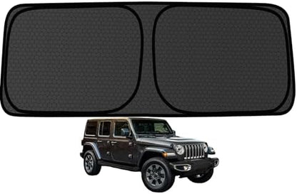 Wrangler/Gladiator Windshield Sun Shade for Jeep Wrangler JL 18-26 and Gladiator 20-26 Blocks UV Rays Accessories,1:1 Custom Foldable Thickened Front Window Sunshade Visor,Keeps Your Car Cooler by Achaltiza