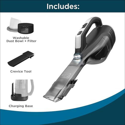 BLACK+DECKER Dustbuster Reveal Handheld Vacuum Cordless, Car Vacuum Portable Cordless, LED Light, Long Run Time, Rechargeable Lightweight Dust Buster, Includes Crevice Tool, Charging Base (HLVD320B42) - Image 2