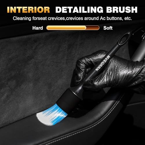 MVEQRRN 9PCS Boar Hair Car Detailing Brushes Set,Car Wheel Kit (Black) - Image 4