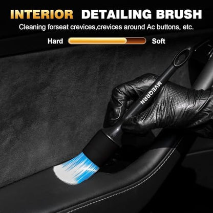 MVEQRRN 9PCS Boar Hair Car Detailing Brushes Set,Car Wheel Kit (Black) - Image 4
