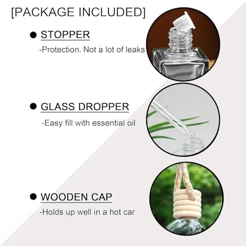 7 Pcs 8ml Hanging Car Air Freshener Diffuser,Empty Black Gradient Glass Essential Diffuser Oil Aromatherapy Fragrance Perfume Pendant Glass Vials with Wooden Caps (Skull, 8ml) - Image 3