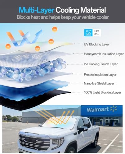 Windshield Sun Shade for RAM 1500 / Pacifica/Sienna 2000-2026, Foldable Umbrella Sunshade with 100% UV Block, Multi-Layer Heat Insulation, Keeps Car Cool, Summer Car Accessory - Image 3