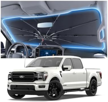 Windshield Sun Shade for Ford F150 2015–2026, Foldable Umbrella Sunshade with 100% UV Block, Multi-Layer Heat Insulation, Reinforced 10-Rib Frame, Keeps Car Cooler, Summer Car Accessory by Amadaw