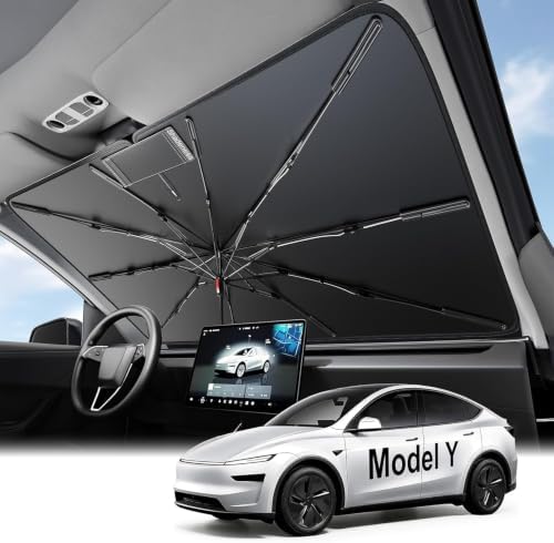 2026 Upgraded Windshield Sun Shade Umbrella for Tesla Model Y [Precision Custom Fit, Superior UV & Heat Block] Cooling Tech Fabric, Durable Foldable with Storage Bag, Fits 2020-2026 by Unknown