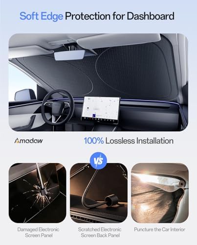 Windshield Sun Shade for Tesla Model Y / 3 2017-2026 (Juniper), Keeps Car Cool & Protects Interior, Easy Storage with Bag, Sliver - Image 6