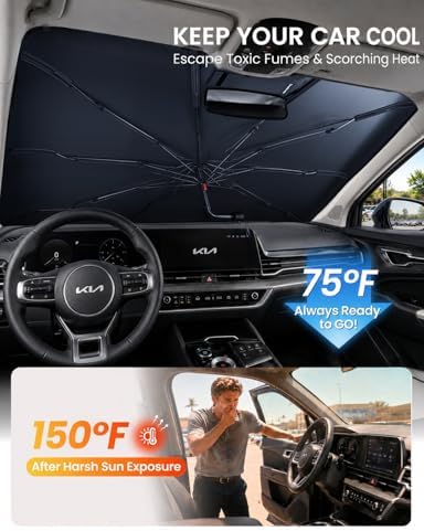 Zanch Windshield Sun Shade Umbrella: 3D Scan Custom Fit for Kia Sportage 2005-2026 [99% UV Protection, Up to 75℉ Cooler] Reflective Heat Shield, Foldable Front Sunshade Umbrella, Car Accessories - Image 2